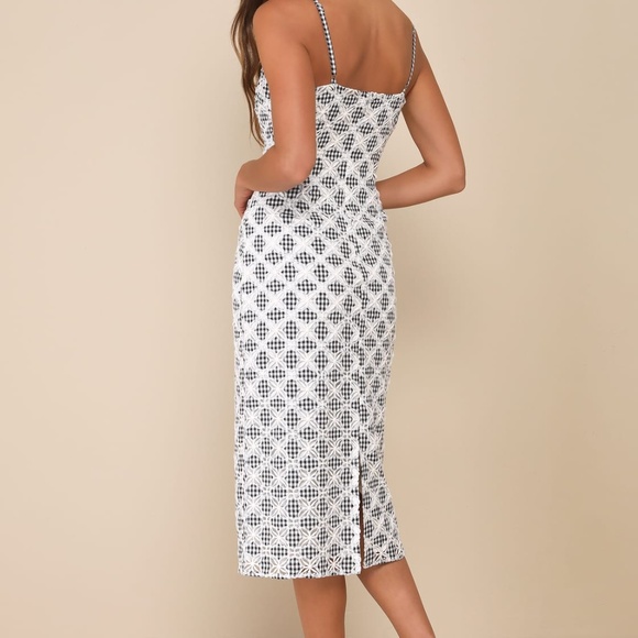Flirty Date Black and White Gingham Eyelet Sleeveless Midi Dress - Picture 3 of 4
